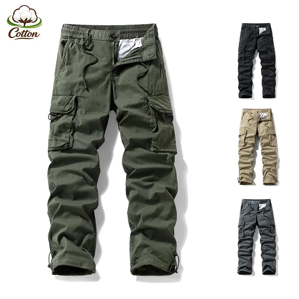 Cargo Joggers D-Ring Multi Side Pockets, Elastic Drawstring Waist  Cotton Pants - Adjustable Toggle Ankle Utility Trousers Men Quiet Luxury Spring Summer Hiking Street Daily Going Out Bottoms
