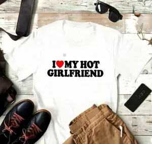 Boyfriend Statement Tee for Her - ‘I  My Hot Girlfriend’ Print for Casual Couple Style,Casual short-sleeved T-shirt, for daily outings and home relaxation.