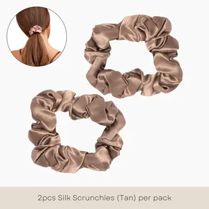 2 Silk Scrunchies (Large) - Tan