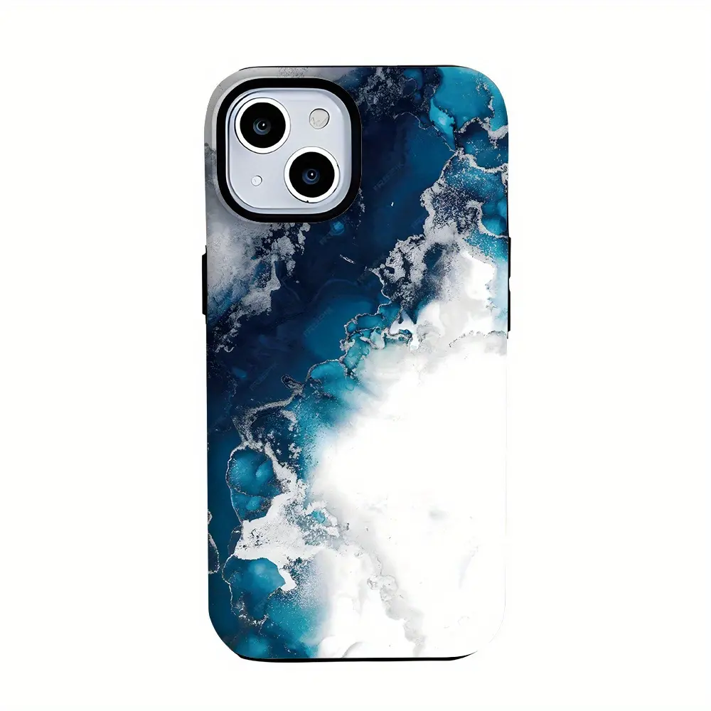 Phone case: 1pc Cyan  Black White Flowy Wavy Marble Print Two-In-One Film Case-Tough, Dual Layered Case for Durable, Drop-proof-for iPhone 17 Air 16 15 14 Pro MAX 13 12 11 Plus X Xs Max XR 8 7, Perfect Gift for Friends Family