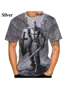 Summer 3d Print Templar Graphic T Shirts Cross Graphic Print Personality Streetwear Short Sleeve Tee Tops Men's Oversized Tshirt