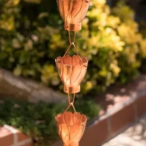Pure Copper Akira Cup Style Rain Chain Replacement Downspout for Gutters