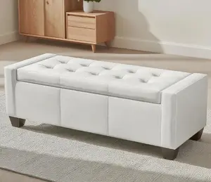 Faux Leather Rectangular Tufted Storage