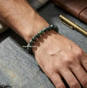 Kambaba Jasper Men Bracelet Healing Grounding Crystal Masculine Protection
