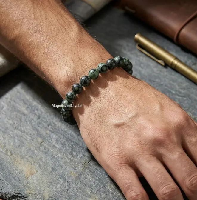 Kambaba Jasper Men Bracelet Healing Grounding Crystal Masculine Protection