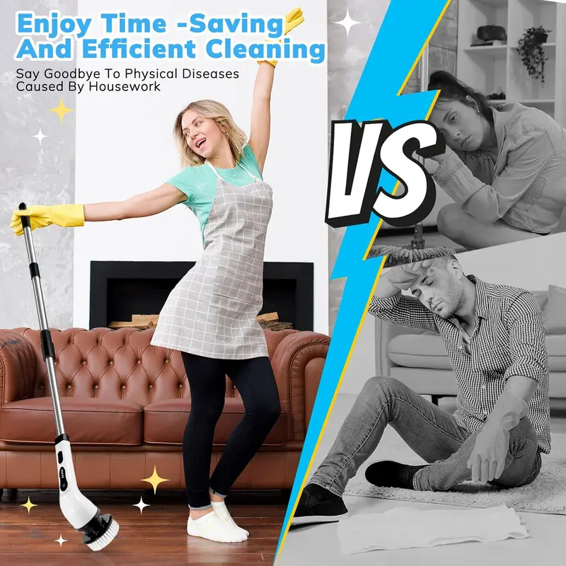 Electric Spin Scrubber for Summer Gift, Handheld Shower Scrubber, Spinning Scrub Brush with Comfortable Adjustable Handle, Bathroom Scrubber, 360° Cordless Household Cleaning Brush for Windows, Electric Spin Scrubbers, Cleaner, Portable, Durable 7