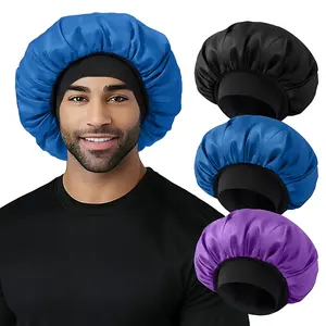 3 Pieces Satin Bonnets for Men, Hair Bonnet for Sleeping Women Soft Elastic Band Silk Sleep Bonnet for Curly Hair Braids