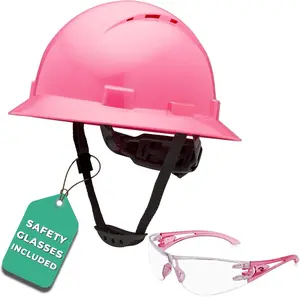 Pink 6 Points Full Brim Hard Hat with with Fas-trac Suspension