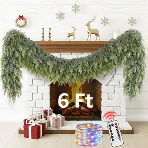 6 ft Prelit Lighted Christmas Garland Realistic Faux Pine Garlands for Xmas Home Mantle Door Stairs Railing Fireplace Indoor Outdoor Decoration