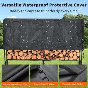 8FT Firewood Rack with Cover Log Rack Heavy Duty Steel Log Holder for Outdoor/Indoor Use Waterproof Storage for Patio, Fireplace & Backyard Ventilated Design Hold Easy Assembly Wood Fire Pit Wood Burning Firepit