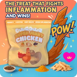 Owa Owa Super Chicken Jerky – 100% Natural High-Protein Treat for Dogs & Cats, with Turmeric for Joint Support. high protein, great for puppy