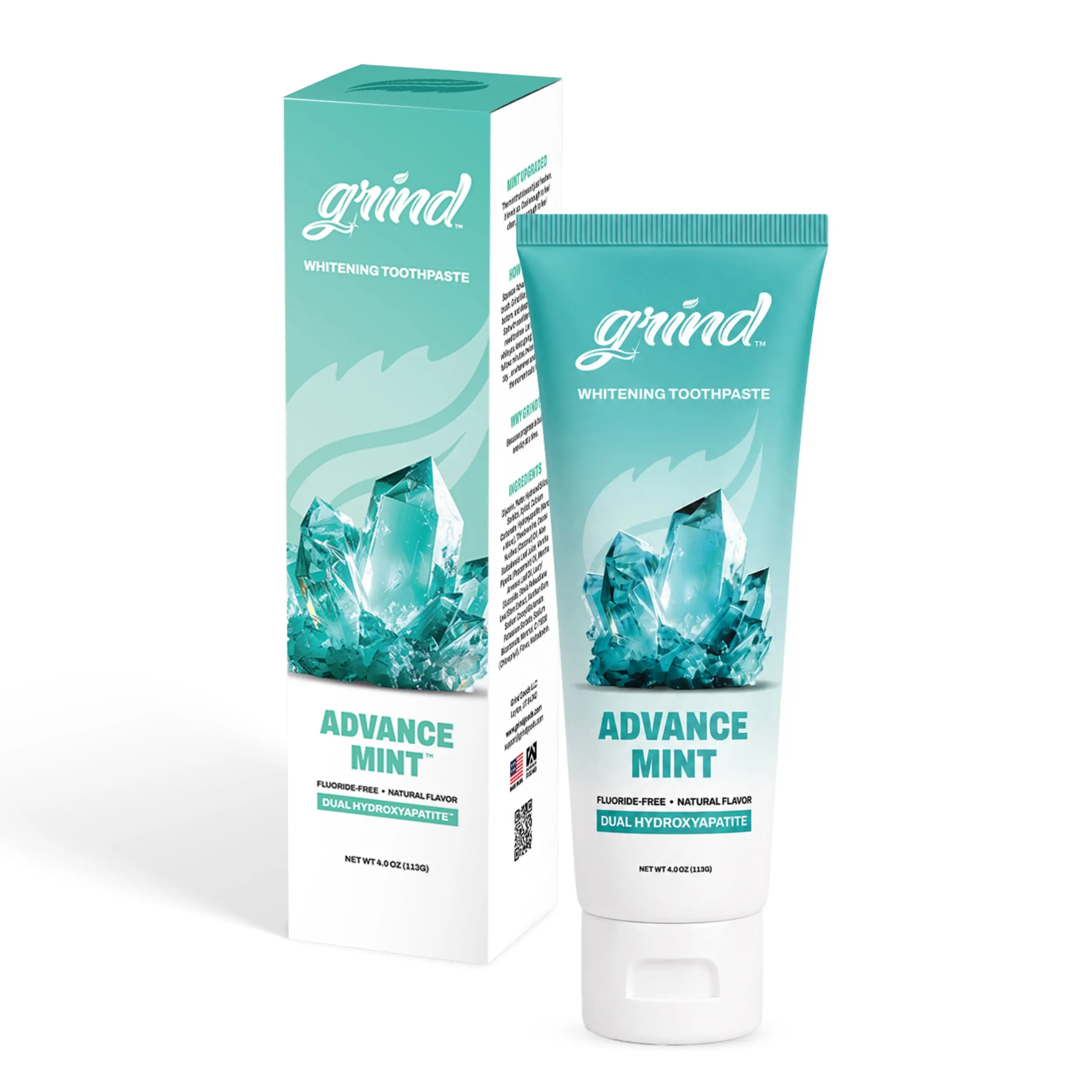 Grind Advance Mint Fluoride Free Toothpaste, Dual Micro + Nano Hydroxyapatite Whitening Toothpaste, Advanced Peppermint, Gentle on Sensitive Teeth, 4 oz