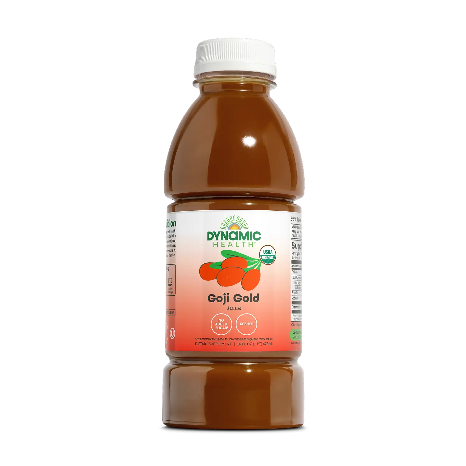 Dynamic Health Goji Gold Organic Goji Berry Juice Beverage - Sugar-Free, Antioxidant-Rich Healthy Drink, Kosher, USDA Organic, 16 fl oz (Ideal for Juices & Smoothies)