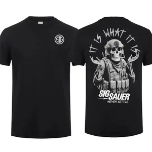 Graphic T-Shirt It Is What It Is| Sig Sauer| Never Settle Graphic T-Shirt, Military Style Tactical Streetwear Tee for Men Women, Unisex Casual Cotton Soft Black Short Sleeve, Camiseta Verano