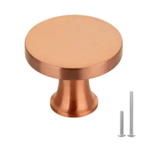 Akicon Copper Kitchen Cabinet Knobs 1-1/4 inch (32 mm) Diameter 100% Solid Brass Drawer Knob AK01916-C