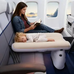 Inflatable Toddler Airplane Bed, Safe Soft Portable Children Travel Bed, Travel Mattress with Seat Extender, Manual Pump, Safety Belt, Travel Bag, Inflatable Airbed
