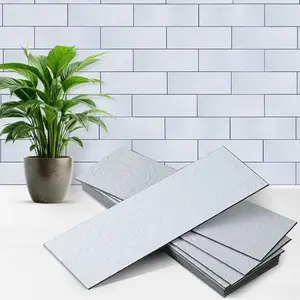 40 count Peel and Stick Backsplash, 3" x 9" SPC Wall Tiles, Upgraded Structured Soft Glossy  White Slate with Black Grout Backsplash Stick on Tile for Kitchen, Bathroom, Fireplace, RV