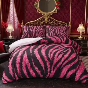 Romantic Zebra Print Modern Bedroom Bedding Set, Soft Lightweight Warm Sheets & Pillowcases, 3-Piece Christmas New Year Decor, All-Season Use