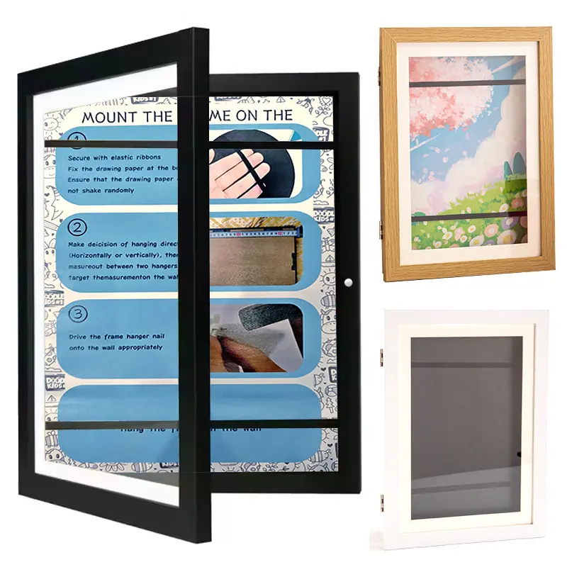 Kids Art Frame, Kids Artwork Frames Changeable 9 x13 Without Mat, Black Front Opening Children Picture Storage Frame for Wall Holds 50Pcs Crafts, Drawing, Art Projects