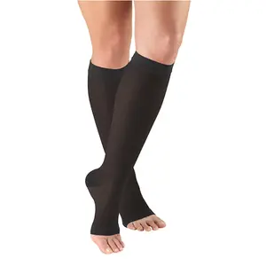 Tektrum - A Pair of Knee High Firm Graduated Compression Socks 23-32mmHg for Men & Women - Best for Maternity Pregnancy, Sports, Flight Travel - Open Toe (Black)