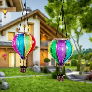 Solar Hot Air Balloon | Outdoor LED Chandelier | Patio, Garden, Porch, Yard Decorative Chandelier | Flashing Flame Appearance | 18" Long