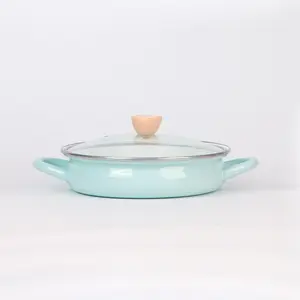 1pc Enamel Soup Pot with Glass Lid, Dual-Ear Design, Durable Ceramic Cookware, Ideal for Home Cooking, Kitchen Essential
