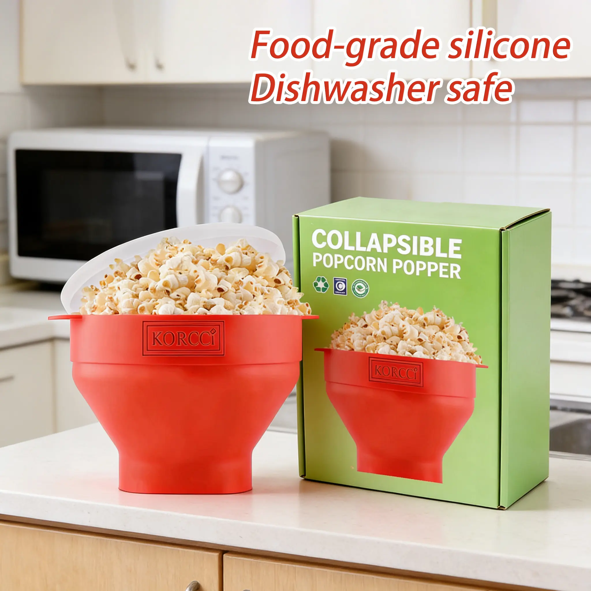 Silicone Popcorn Popper Microwave Popcorn Maker Bowl, Collapsible BPA ...