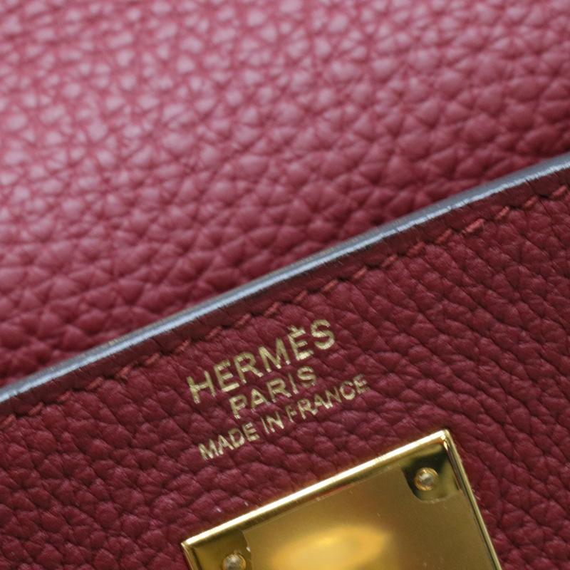 Pre-owned Hermes Leather Top Handle Bag Kelly 32 Togo Gold Hardware K1 Rouge Grenat (Total Price 15999)