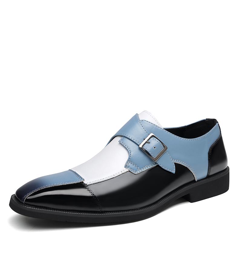 Men's Multi-Color Monk Strap Dress Shoes, Black Blue White Formal Leather Shoes13809