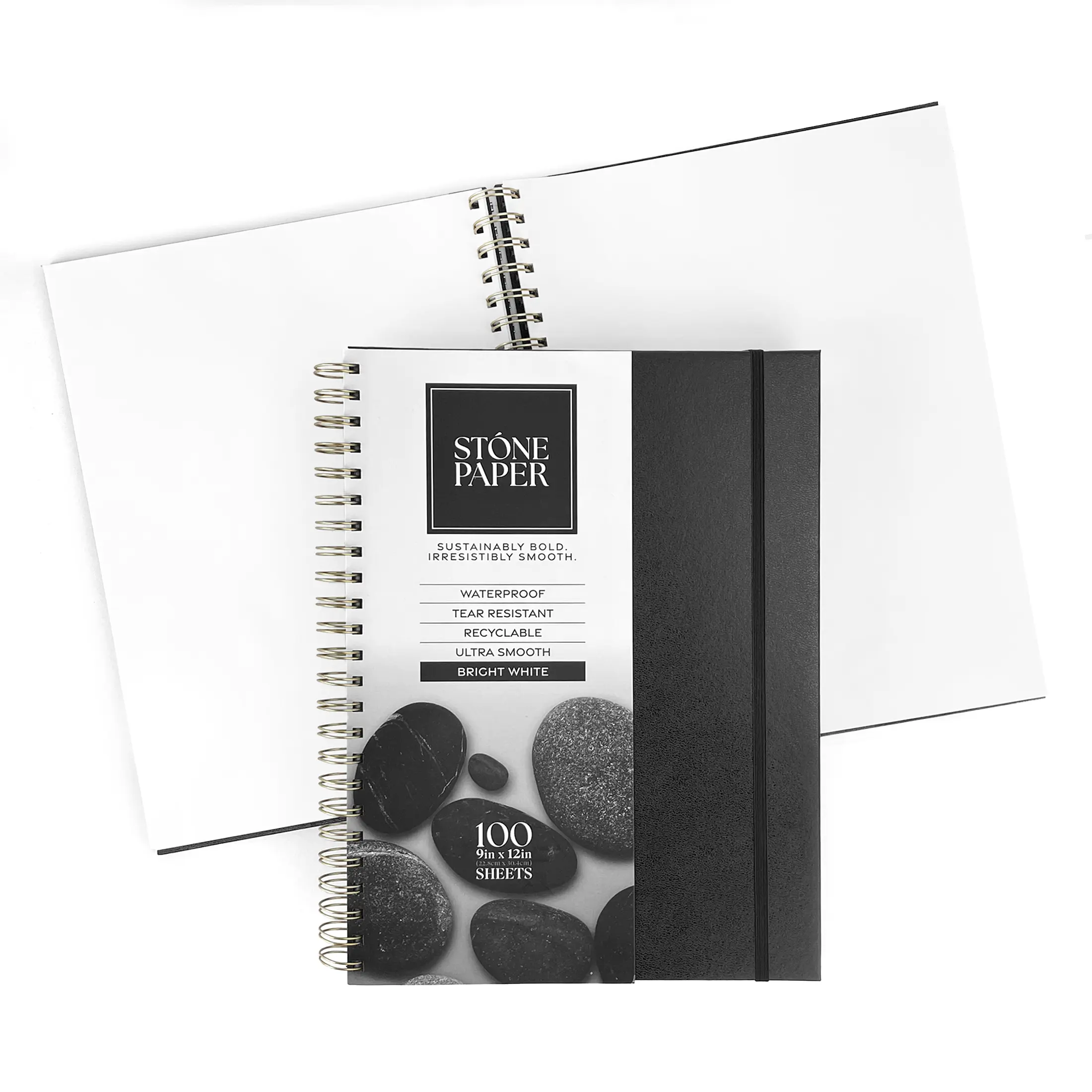 ArtSkills Stone Paper Sketchbook 9x12 Spiral Bound 100 Sheets Waterproof Journal for Drawing Sketching Aesthetic Black Notebook