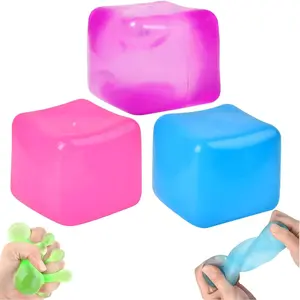 Stress Cube Squishy Toys, Slow Rising Ice Cube Stress Balls, Sensory Fidget Toys for Anxiety Relief, Sensory Ice Nee Cube Gel Filled Squishy Ball Toys for ADD/ADHD Kids Adults(Blue)