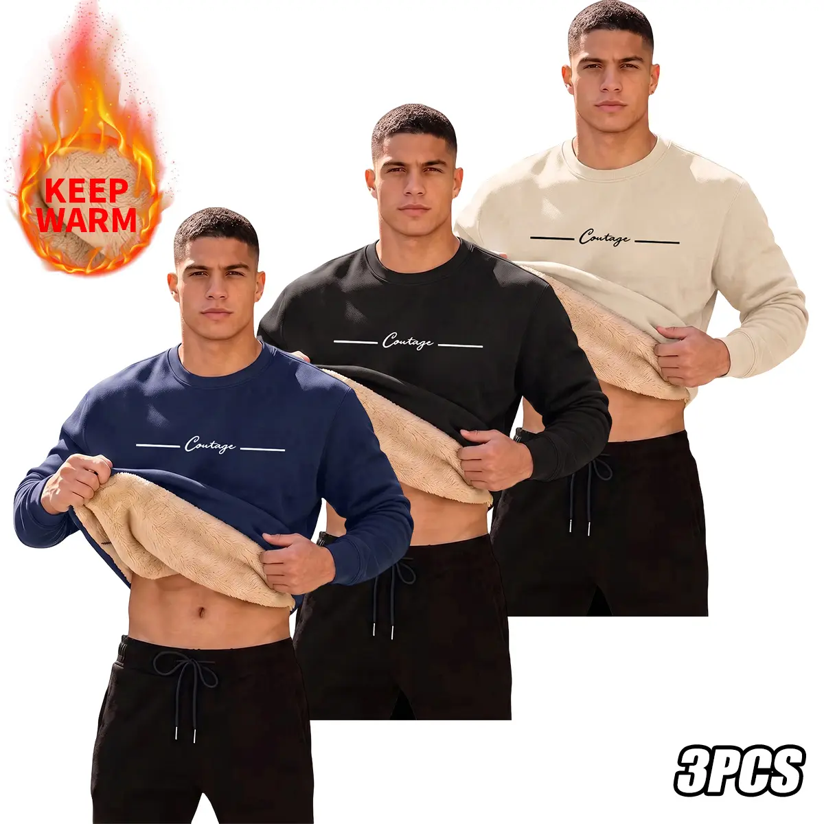 【JOGWAVE】Fleece-lined trendy crewneck sweatshirt for men, casual design, autumn/winter style