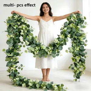 1pc Outdoor Extra-Large Artificial Eucalyptus Vine with Eucalyptus Leaves, Faux Garland for Indoor/Outdoor Use, Wedding Theme, Party Decor, Spring Outdoor Garden Decoration. Suitable for Christmas, Valentine's Day, Wedding Season, Easter, Mother's