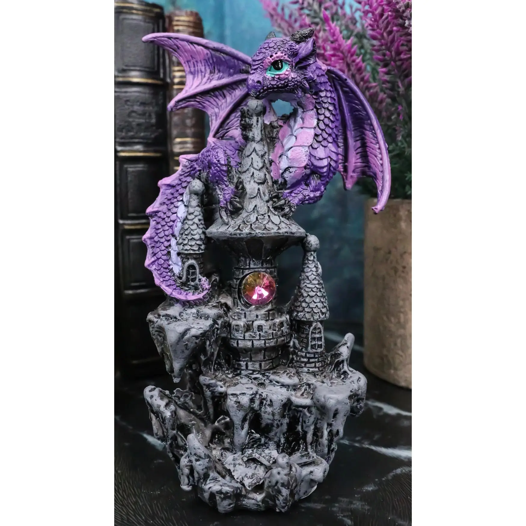 Spyro Purple Twilight Dragon On Castle Top Figurine 5"H Hyperion Dragon Statue