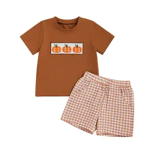 REDWOON Halloween Toddler Baby Boy Clothes Short Sleeve Pumpkin T Shirt Boy Shorts Cute Outfit Infant Boys Clothing Set