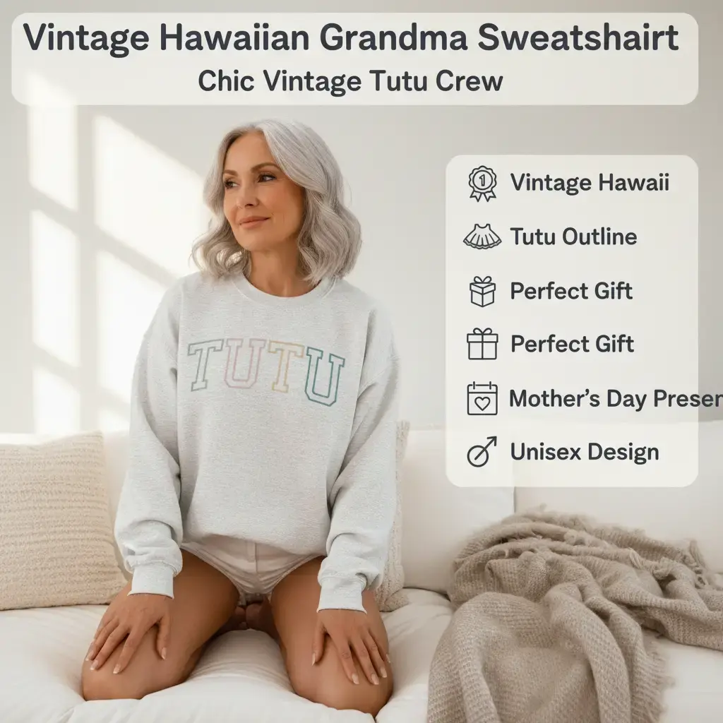 Printed Sweatshirt for Grandma, Vintage Casual Hawaiian Long Sleeve Top with Tutu Graphic, Mother's Day Gift