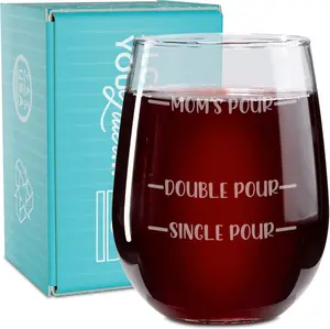 On The Rox Drinks Mom's Pour Funny Wine Glass - Engraved Stemless 17 oz - Funny Birthday Gift, Mother's Day Gift, Christmas Gift for Mom