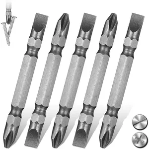 5Pcs Impact Double End Screwdriver Bit Set Magnetic Slotted Phillips S2 Alloy Steel Hex Drill Bits for Power Tool 65mm Hardware Essentials