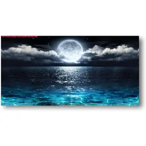1pc 2D flat Unframed Wall Art Moon Sea Ocean Landscape Picture Canvas Wall Art Print Paintings Modern Artwork for Living Room Wall Decor and Home Décor Unframed Thick Frame,Waterproof Artwork