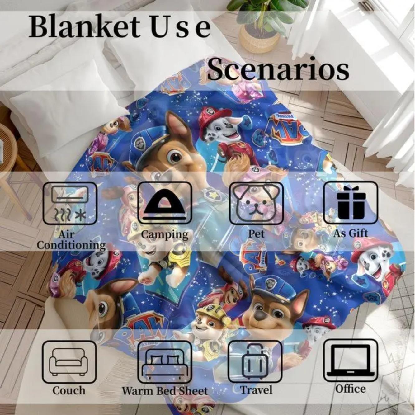 Paw Patrol Kids Blanket Soft Flannel Throw With Cartoon Puppy Print Lightweight Cozy Plush For Bed Sofa Travel All Seasons Toddler Boys Girls Birthday Holiday Gift Cute Decorative Blanket