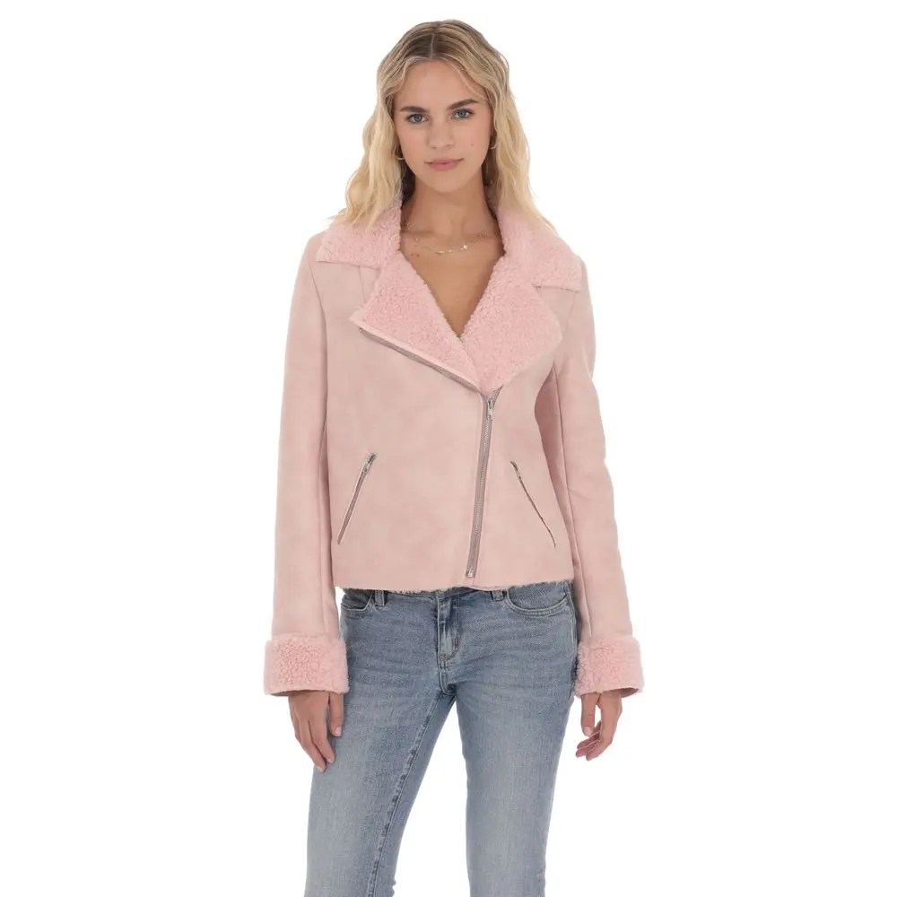 Sherpa Collar Suede Jacket in Pink