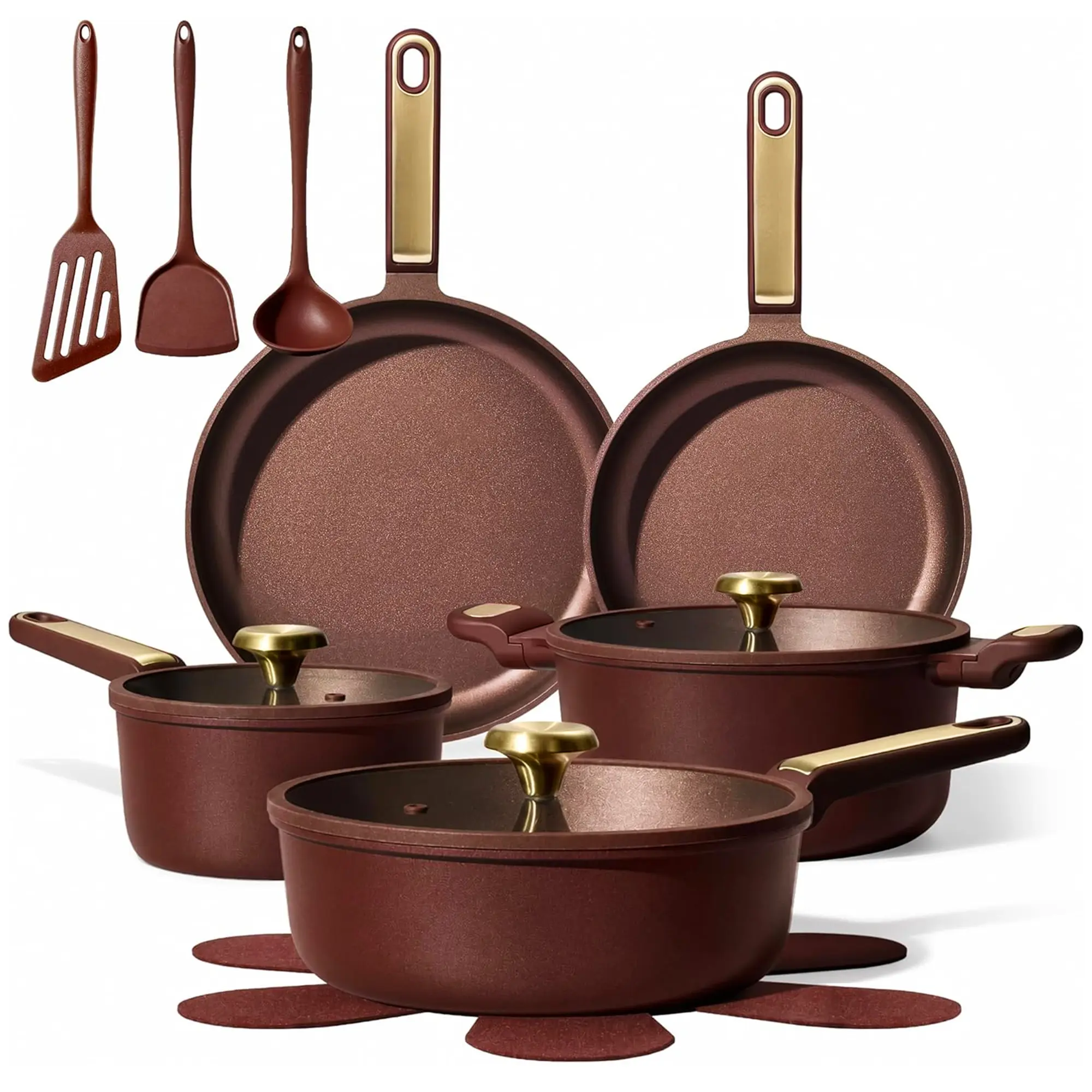 [Official] CAROTE 16-Piece Burgundy Cookware Sets, Pots and Pans Set Non Stick, Cooking Set with Silicone Lids, Dishwasher Safe, Space Saving, Fit All Stovetops, Stay-Cool Handle