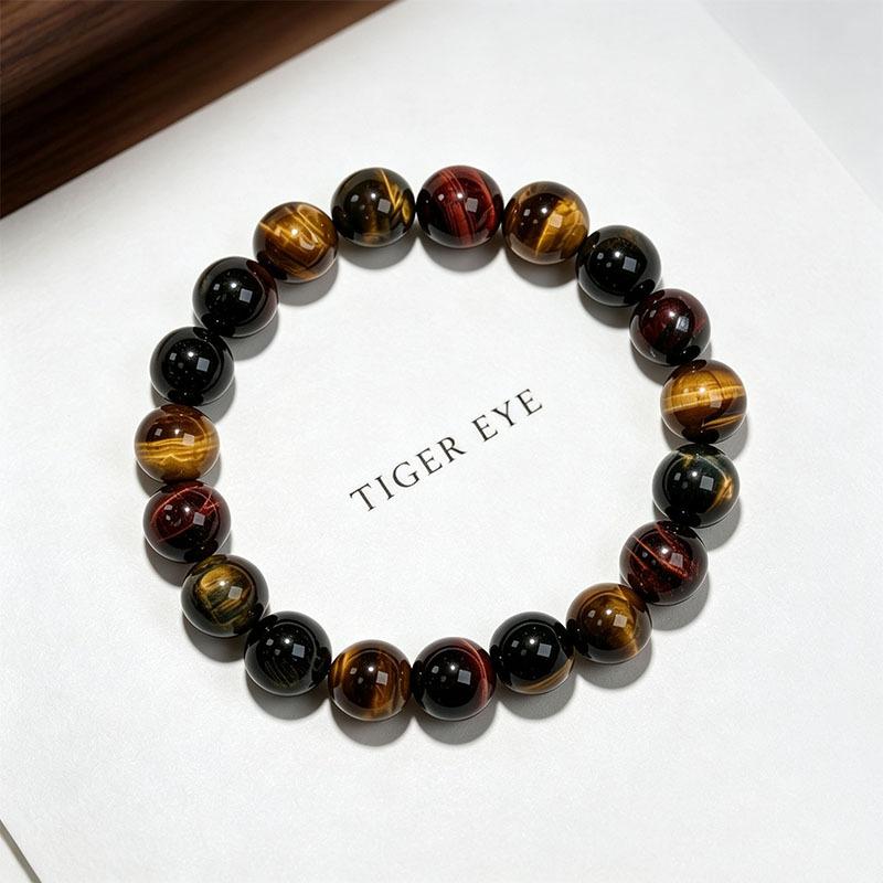 Unisex Natural Crystal Beaded Bracelets - Multi-Color Tiger Eye Jewelry with Protection Charm, Money Attraction & Good Luck, Ideal Gift for Daily Wear & Travel, Beading