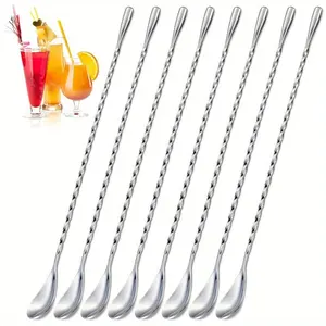 Stainless Steel Mixing Spoon Cocktail Mixing Spoon Spiral Design, Perfect for Mixing Milk Tea, Durable Beverage Accessories for Bars, Kitchens and Restaurants Coffee Metal Stirring Utensils