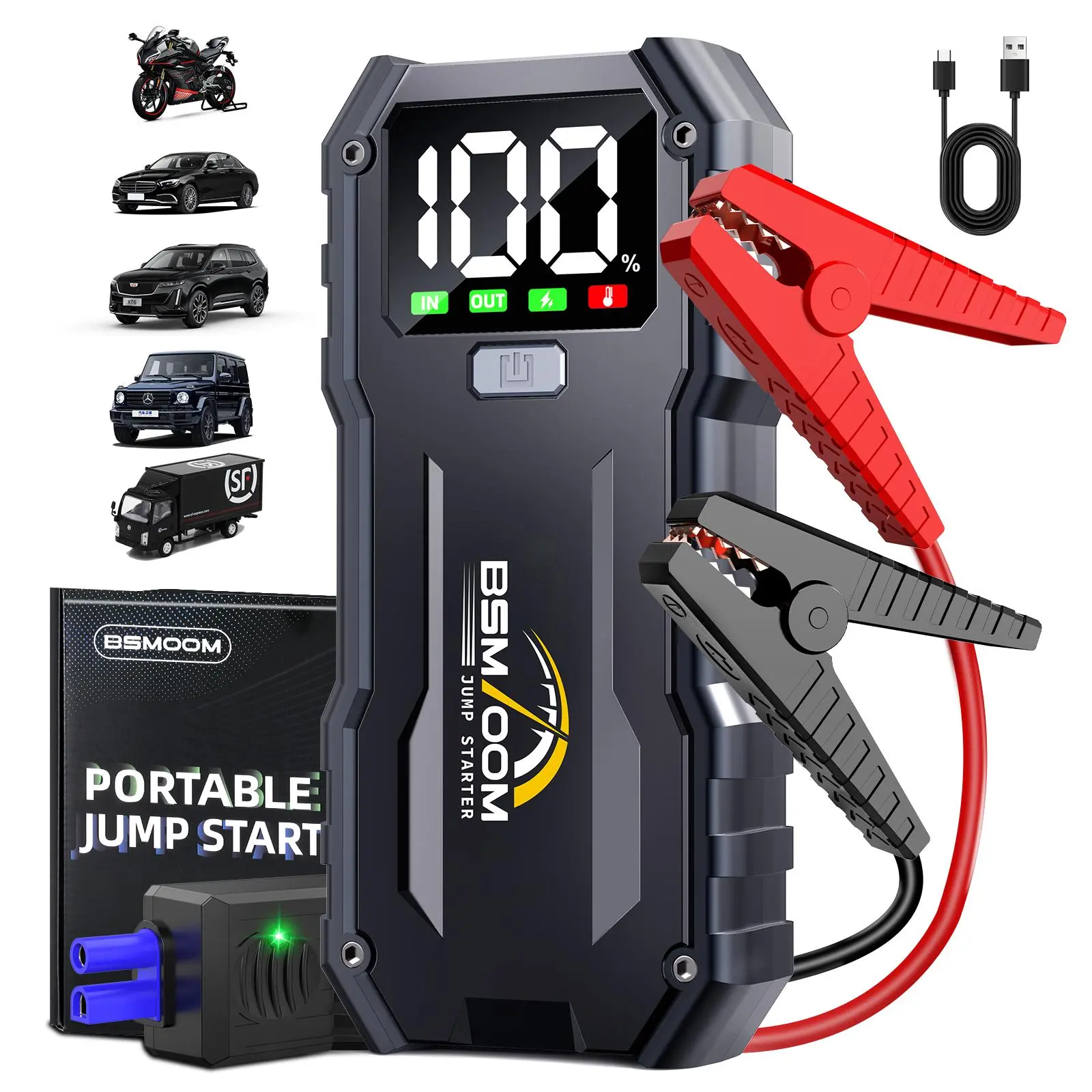 BSMOOM 7000A (ALL Gas, 10L Diesel) Portable Car Jump Starter , 12V  AutoBoost BatteryCharger Jumper Box with