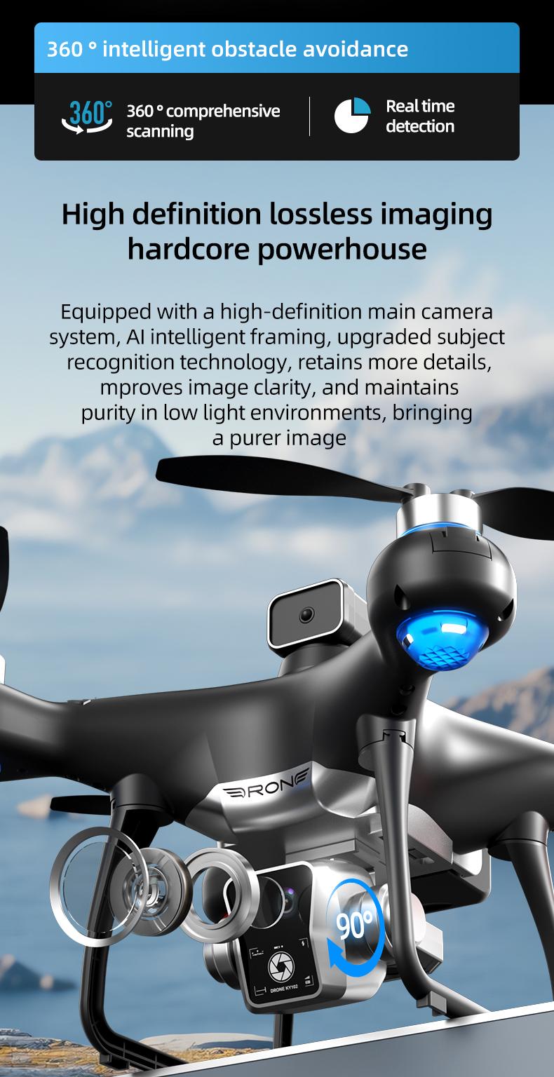 KY102 Drone with Screen Controller & SD Card, HD Camera, Brushless Motor, Optical Flow Positioning, Active Obstacle Avoidance, Dual Battery Kit, One-Key Takeoff/Landing, Beginner FPV Quadcopter