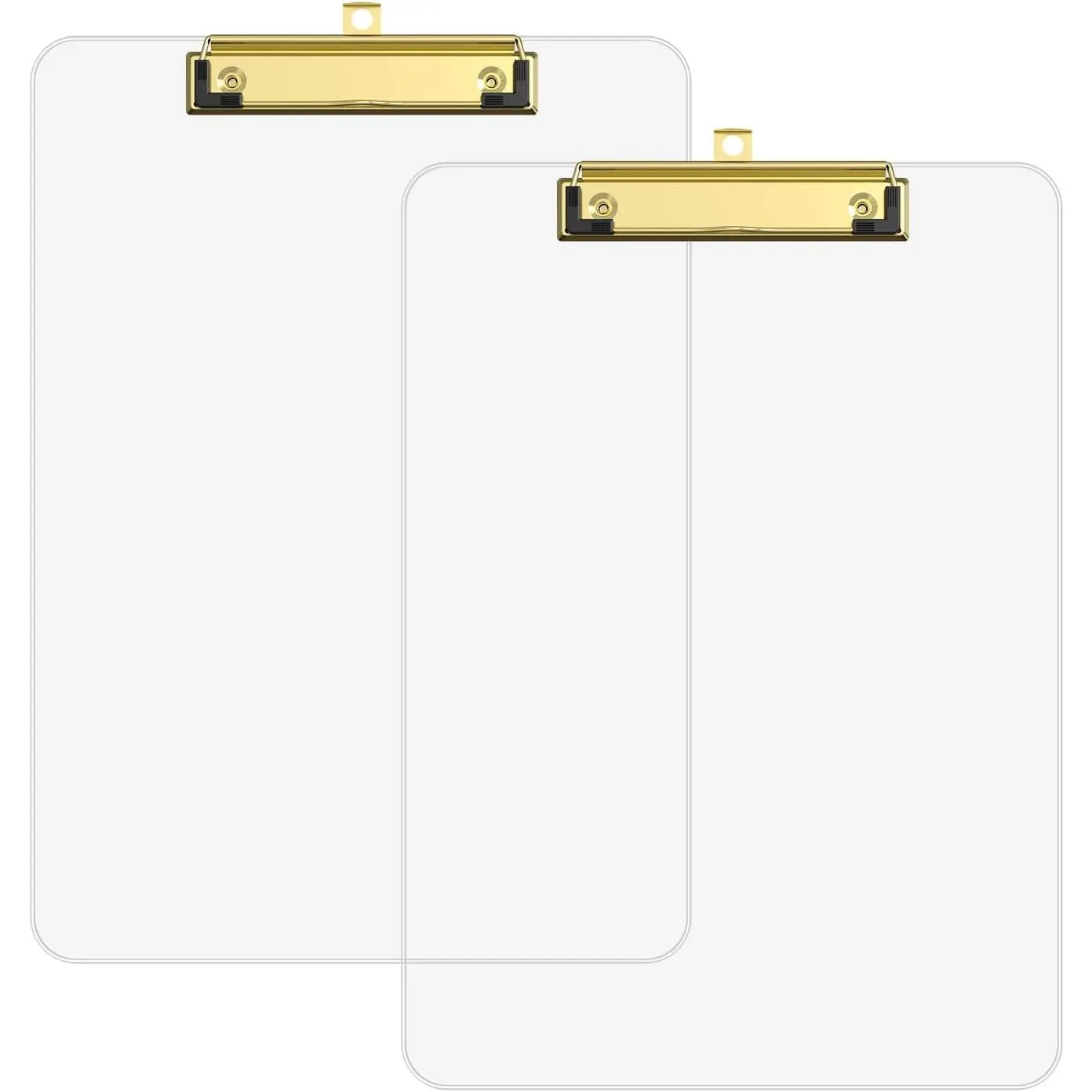 Clear Plastic Clipboard Set of 2, 12.5 x 9'' Letter Size for Classroom, Students, Teacher, Nurse, A4 Transparent 8.5 x 11'' Clip Board with Low Profile Golden Clip, Office & School Supplies
