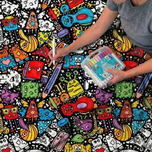 50x60 Inch Doodle Throw with Markers , DIY Coloring Blanket, Creative Personalized Art Project Cozy Home Decor Seasonal Decorations Perfect Holiday Gift for Creative