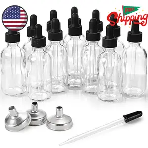 12 Pack, 2 oz Glass Eye Dropper Bottles
