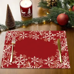 4/6pcs Christmas decorative placemats, Merry Christmas, plant-based printed dining table anti slip and heat-insulating mats, classic red snowflake holly leaf patterned plate mats, winter dining table mats, coasters, home kitchen table decorations, gifts
